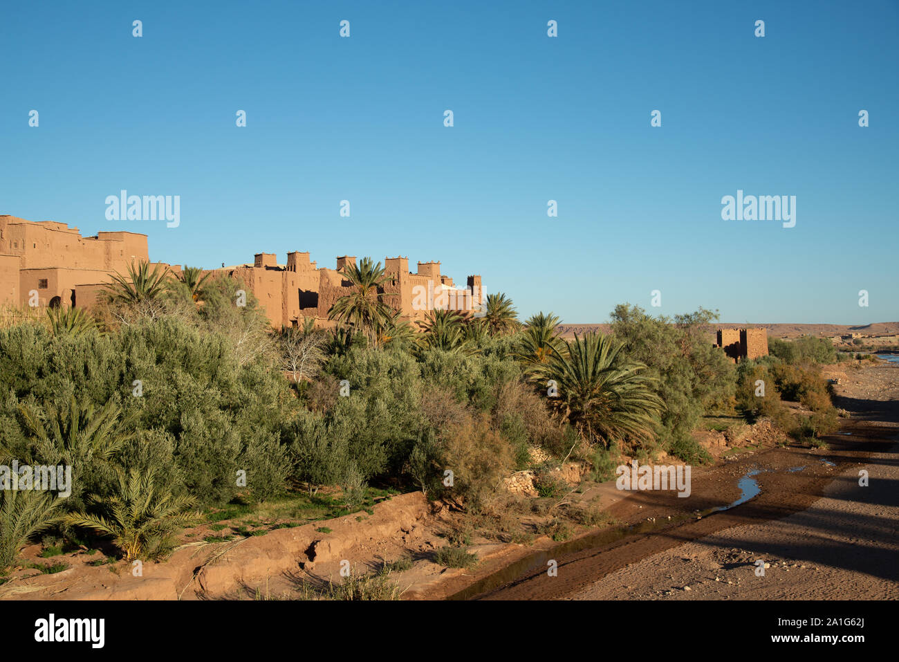 famous Ait Benhaddou kasbah in high Atlas Mountains of Morocco Stock Photo