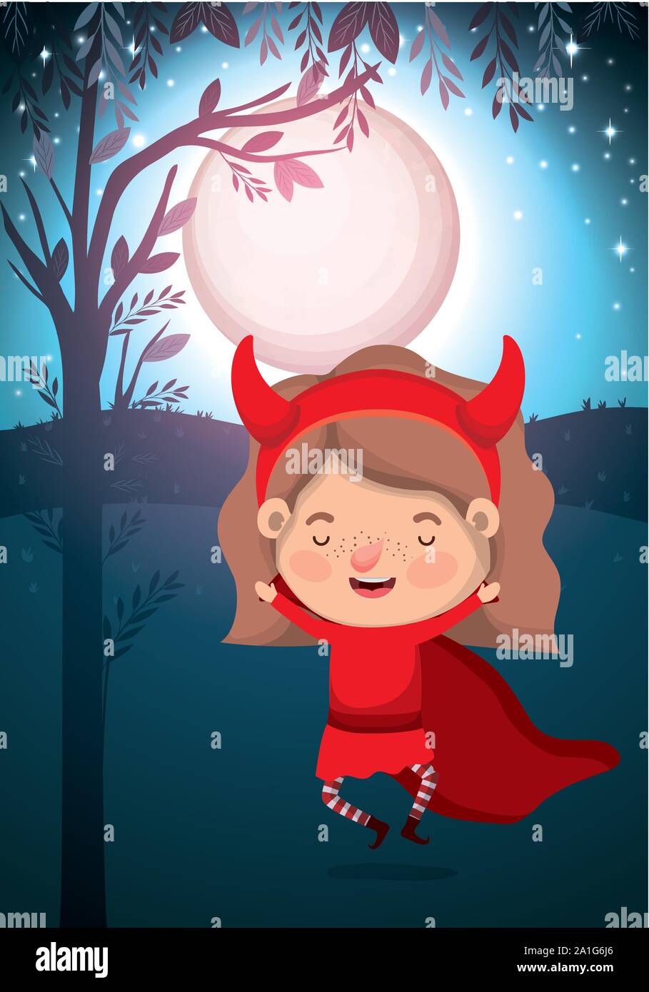 halloween season scene with girl costume devil Stock Vector Image & Art ...