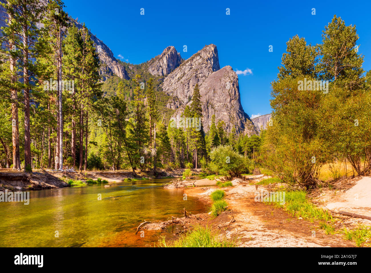 Three Brothers Rock Formation in Yosemite National Park, California, USA Stock Photo
