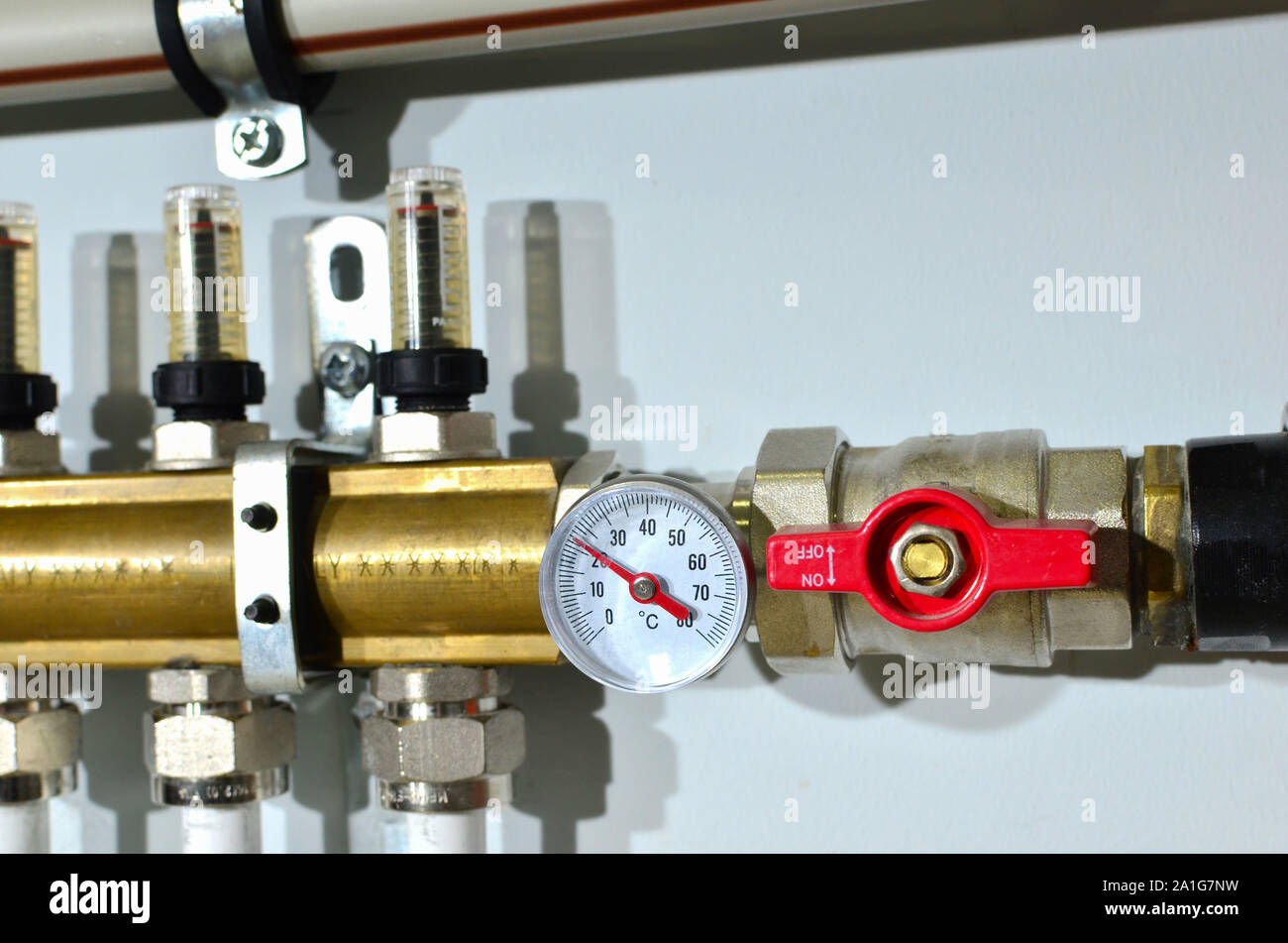 Close Up Of Manometer Pipe Flow Meter Water Pumps And Valves Of