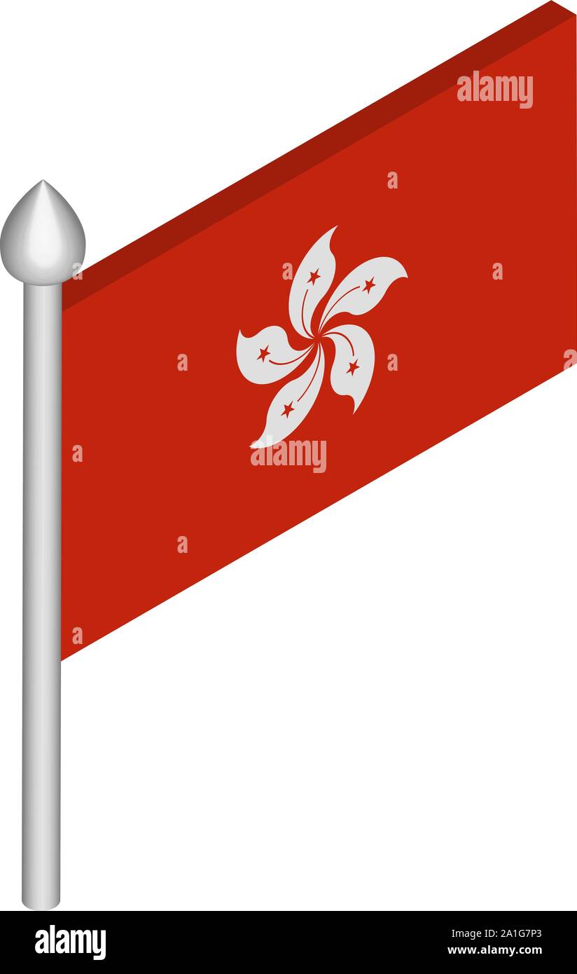 Isometric Illustration of Flagpole with Hong Kong Flag Stock Vector