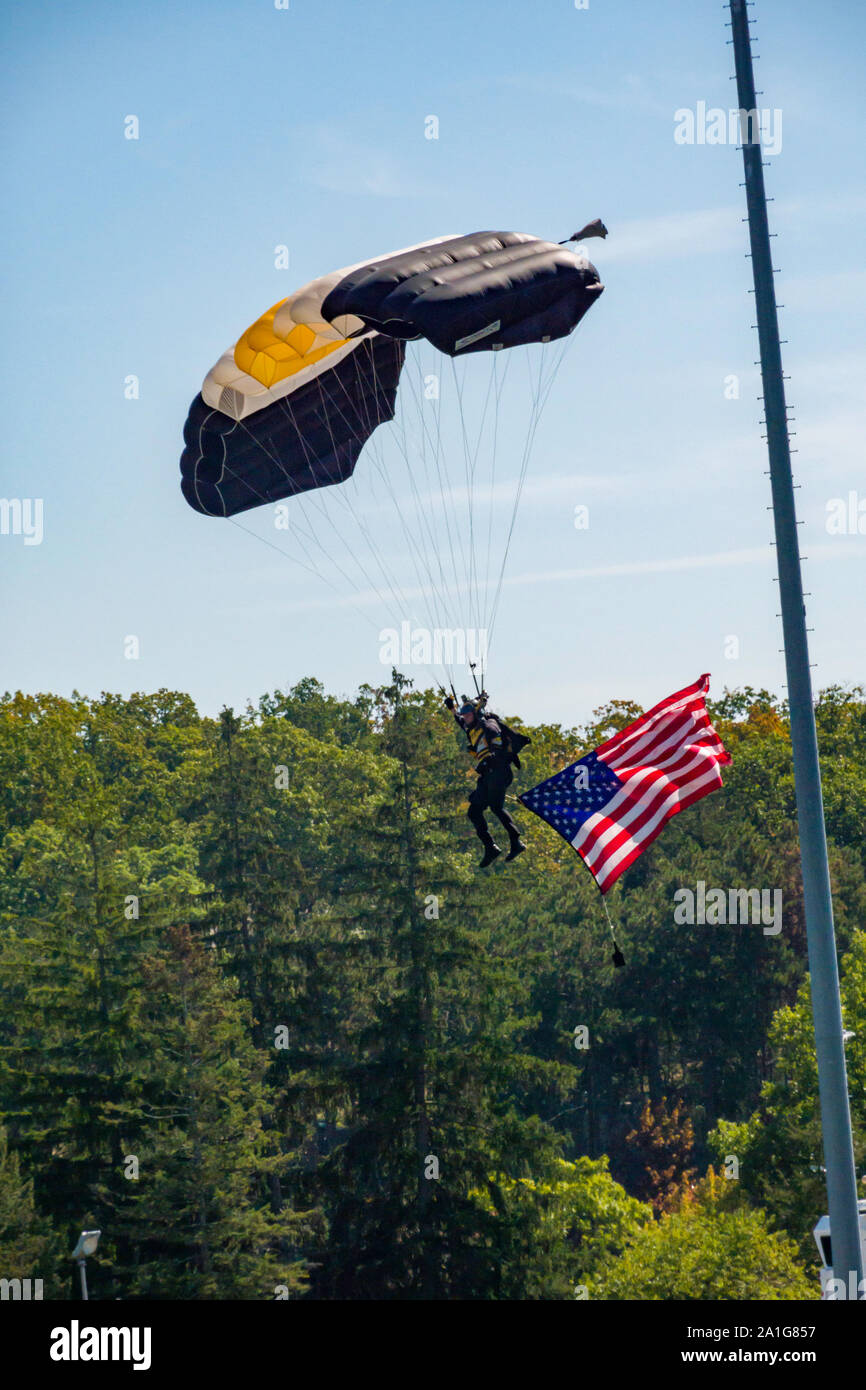 Parachute into Miche Football Stadium at the United States Military
