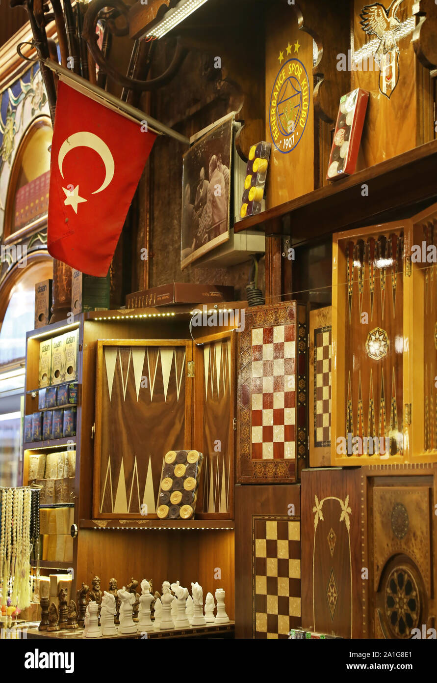 traditional boardgames at Grand Bazaar Turkey - called turkish backgammon or greek tavli game Stock Photo