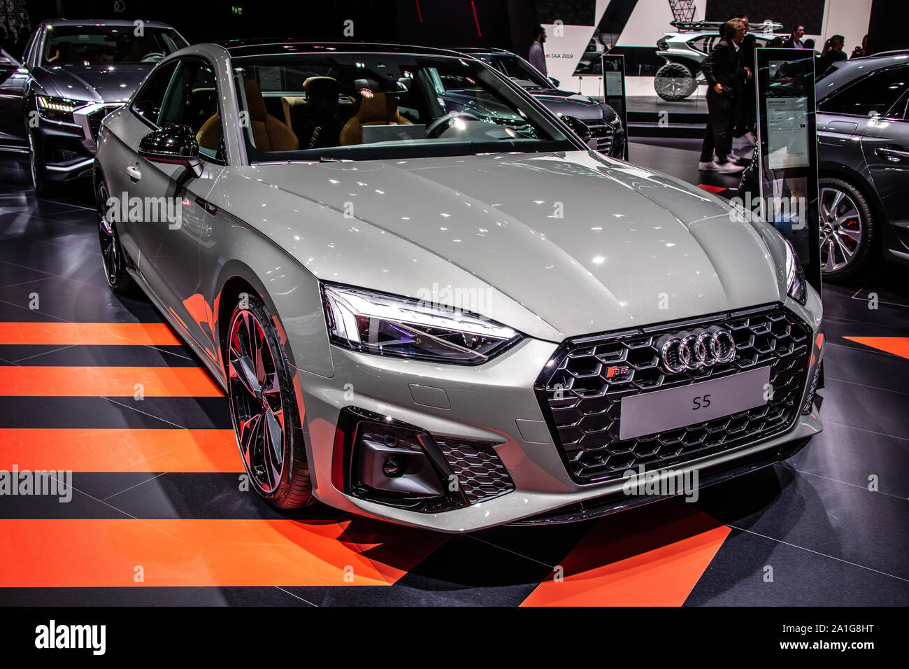 Frankfurt, Germany, Sep 10, 2019 Audi S5 coupe at IAA, B9, allwheel drive car built by Audi