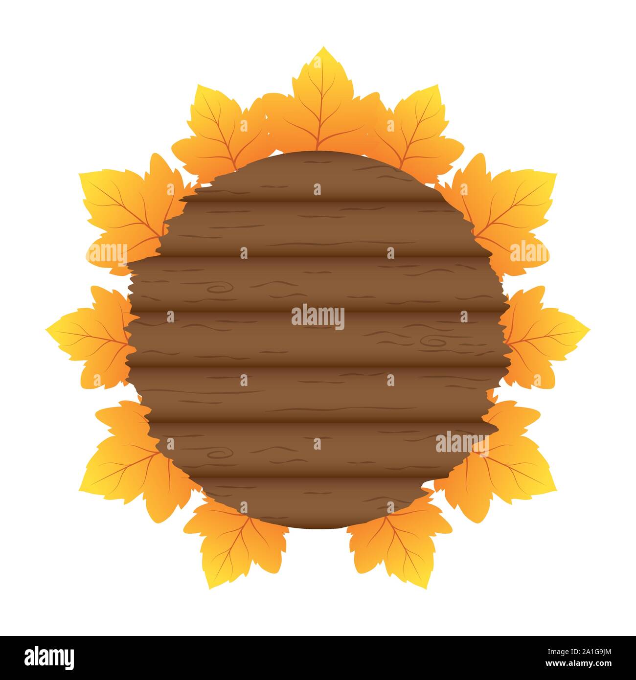 autumn circular wooden frame with leafs decoration Stock Vector Image ...
