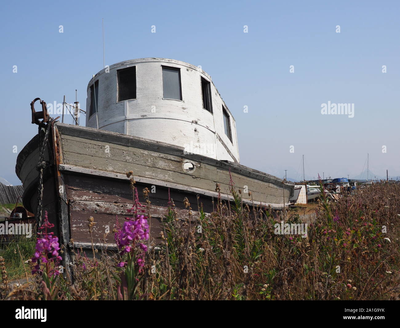 Beached Derelict Wrecked Boat Homer Alaska USA Stock Photo