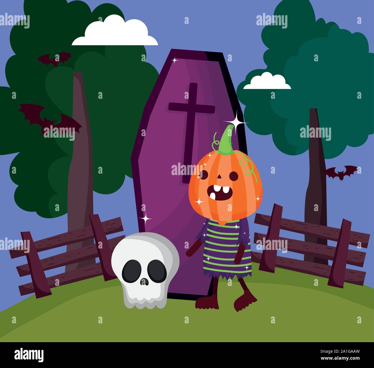 pumpkin costume skull coffin halloween vector illustration Stock Vector ...