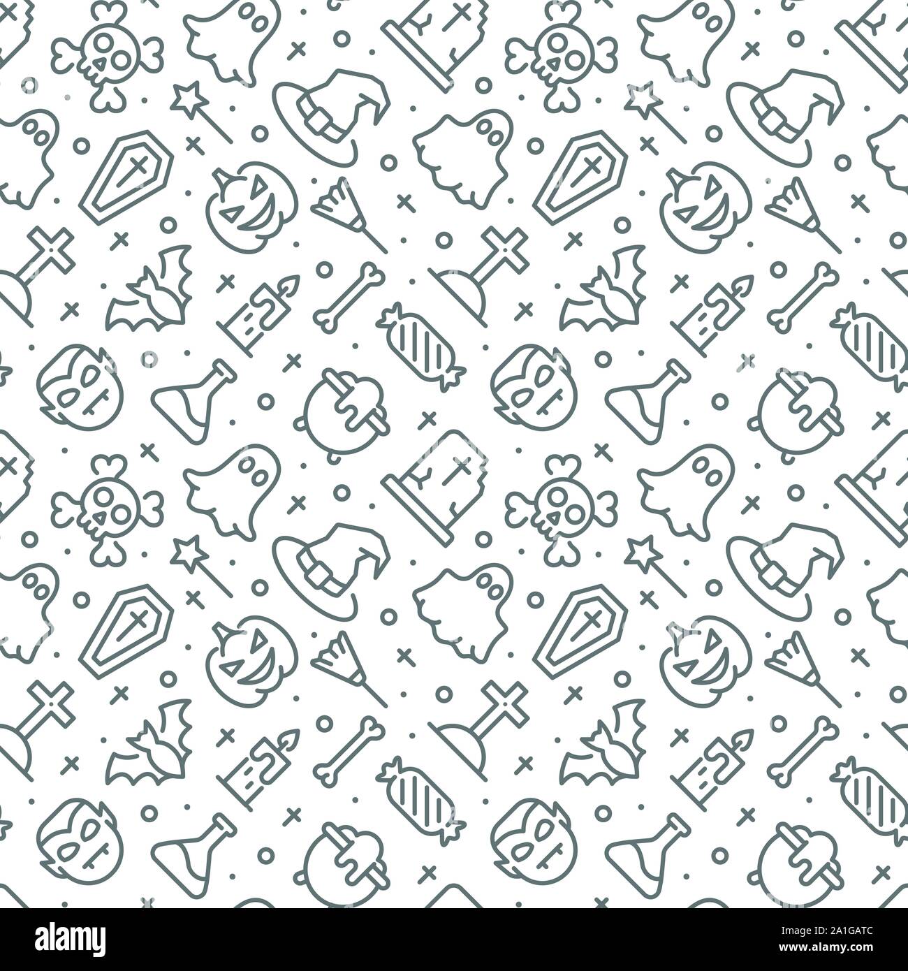 Halloween seamless pattern with thin line icons Stock Vector