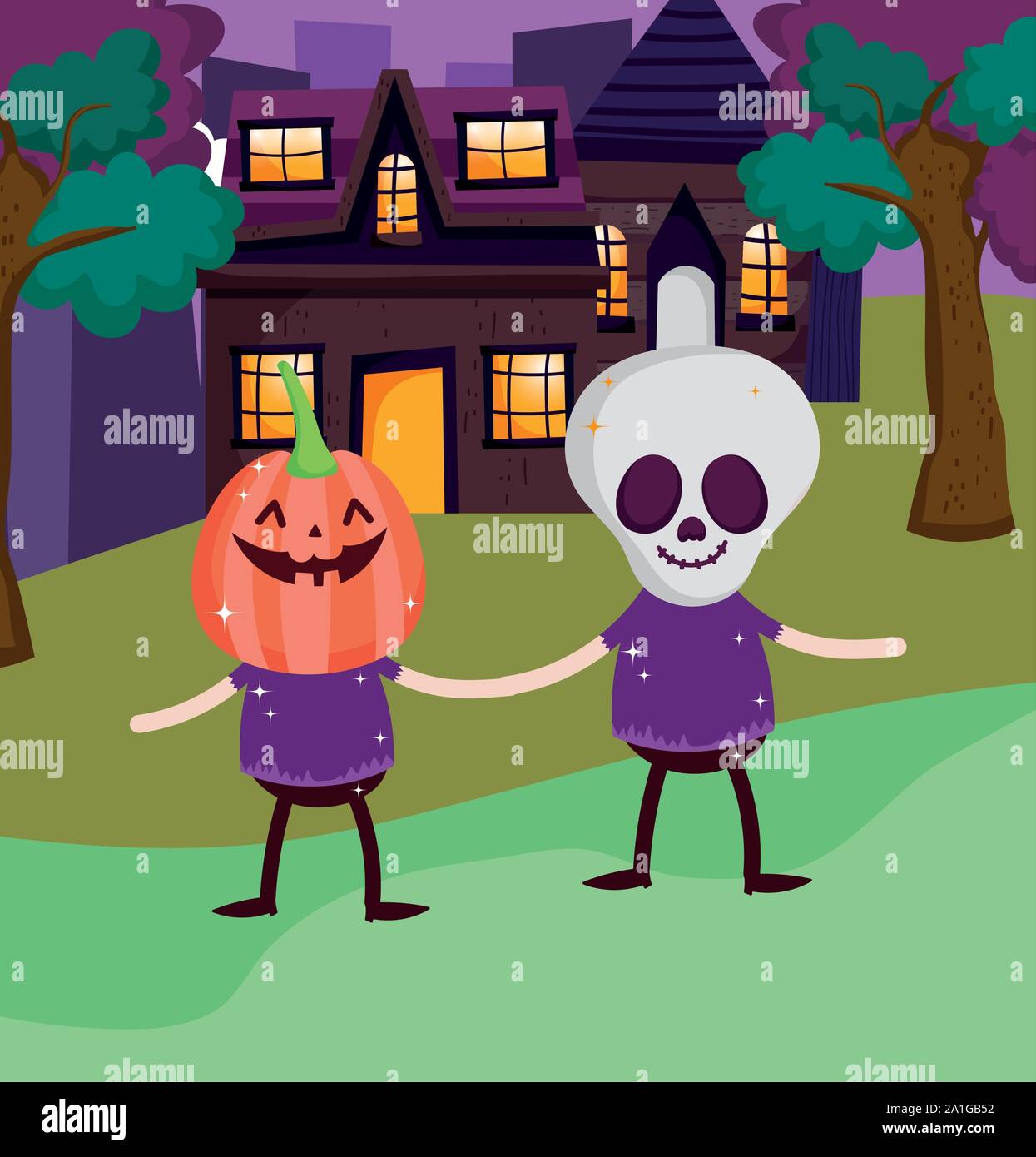 Skeleton and pumpkin costume halloween vector illustration Stock Vector ...