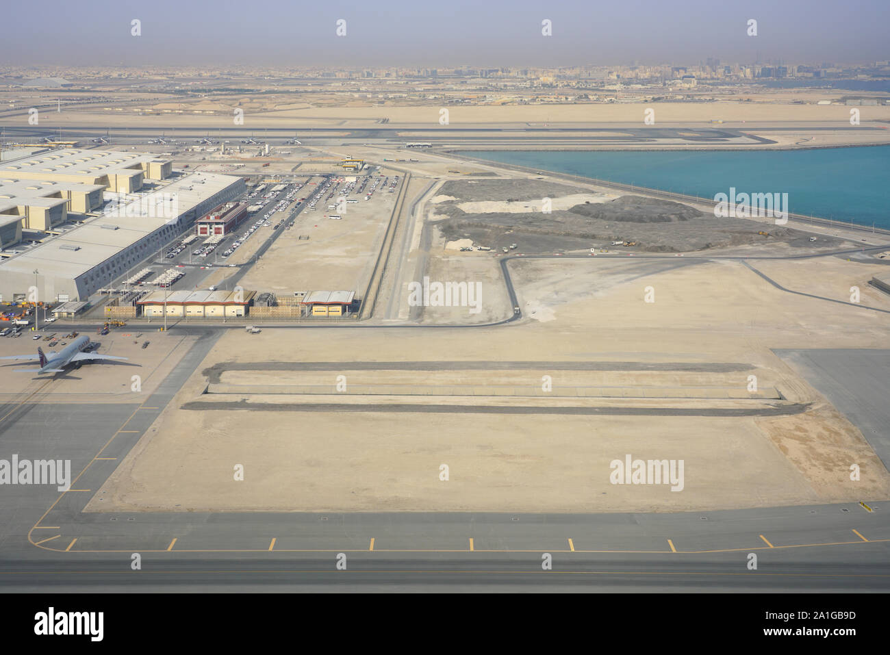 DOHA, QATAR 17 JUN 2019 Aerial view of the Hamad International