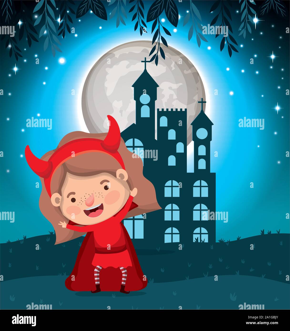 halloween season scene with girl costume devil Stock Vector Image & Art ...