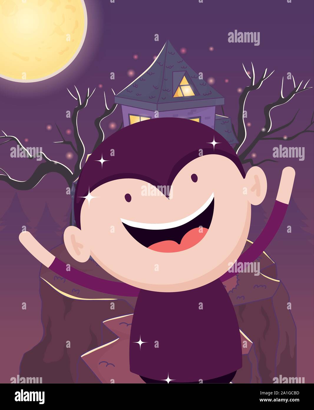 dracula costume house moon halloween image vector illustration Stock ...