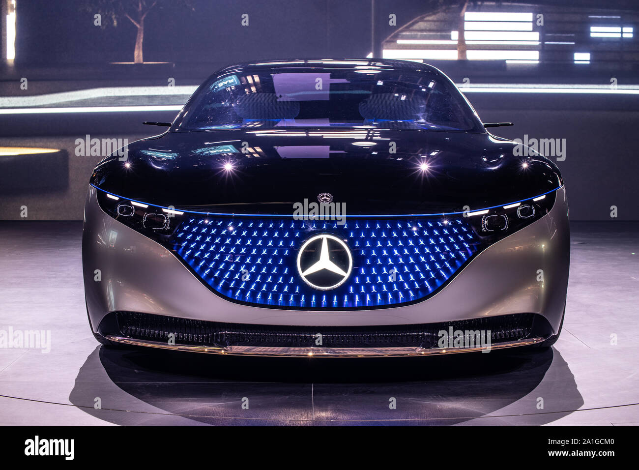 Frankfurt, Germany, Sep 2019 Show car Mercedes-Benz EQS concept at IAA, vision electric S-Class prototype of future car created by Mercedes Benz Stock Photo