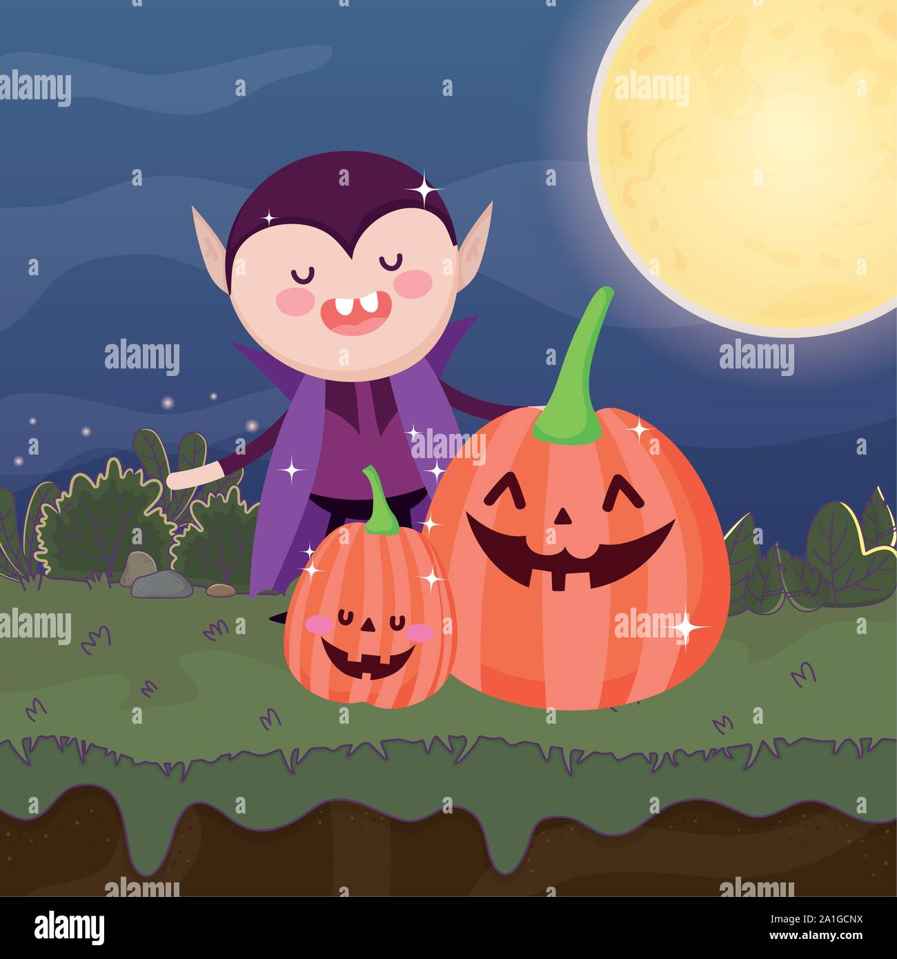 dracula costume pumpkins halloween image vector illustration Stock ...