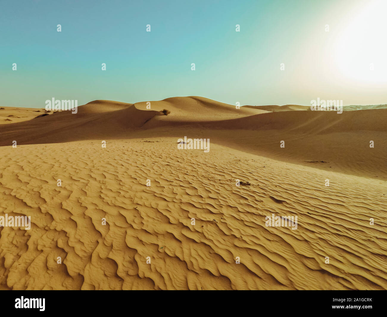 Sand dunes of the desert close up in Dubai with sunlight Stock Photo ...