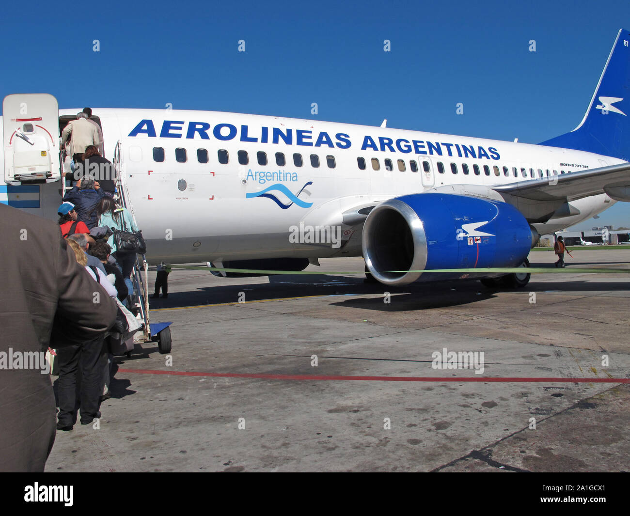 BUENOS AIRES - SEP 14: A Aerolineas Argentinas aircraft at Ezeiza International Airport September 14, 2012 in Buenos Aires, Argentina. It is the only Stock Photo