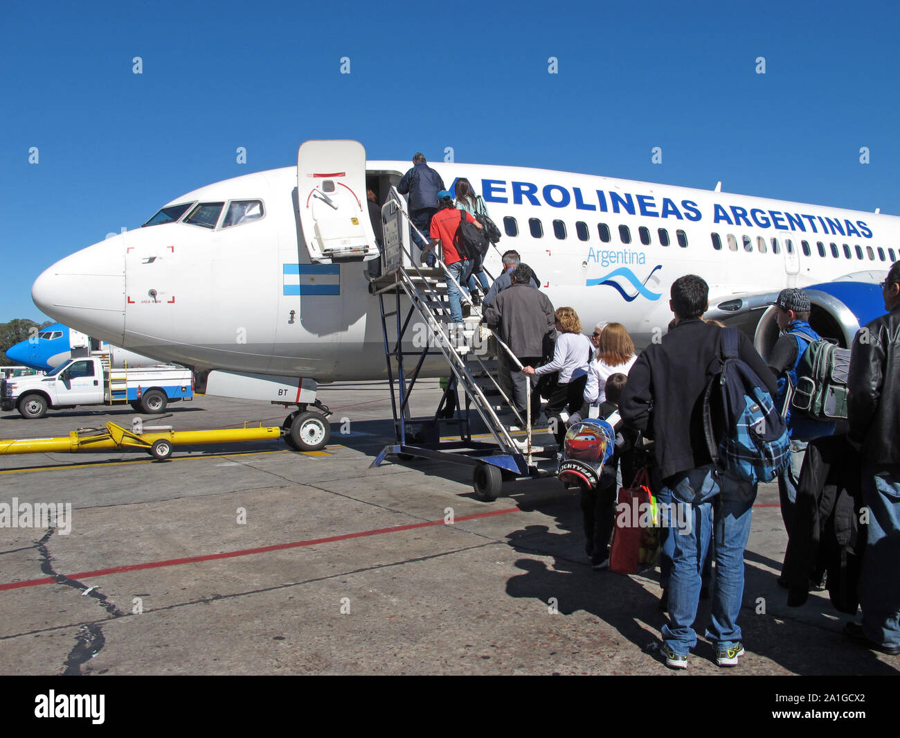 BUENOS AIRES - SEP 14: A Aerolineas Argentinas aircraft at Ezeiza International Airport September 14, 2012 in Buenos Aires, Argentina. It is the only Stock Photo