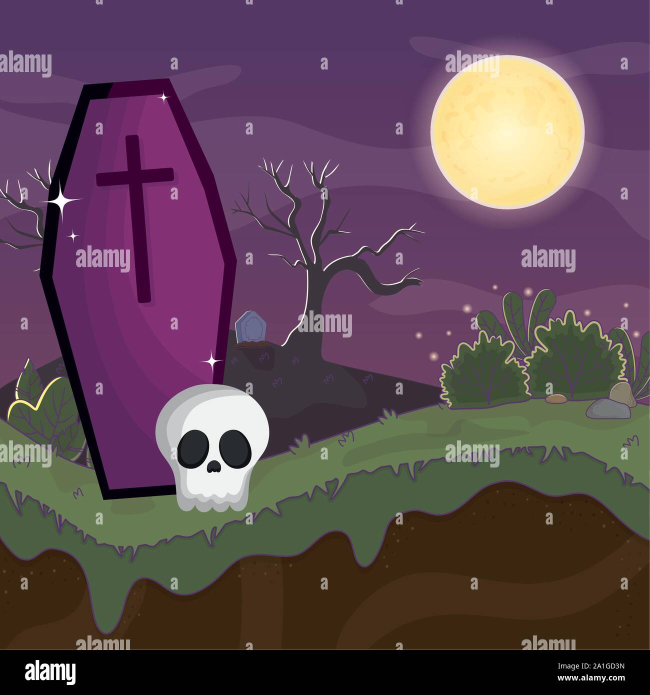 coffin skull night trick or treat - happy halloween vector illustration ...