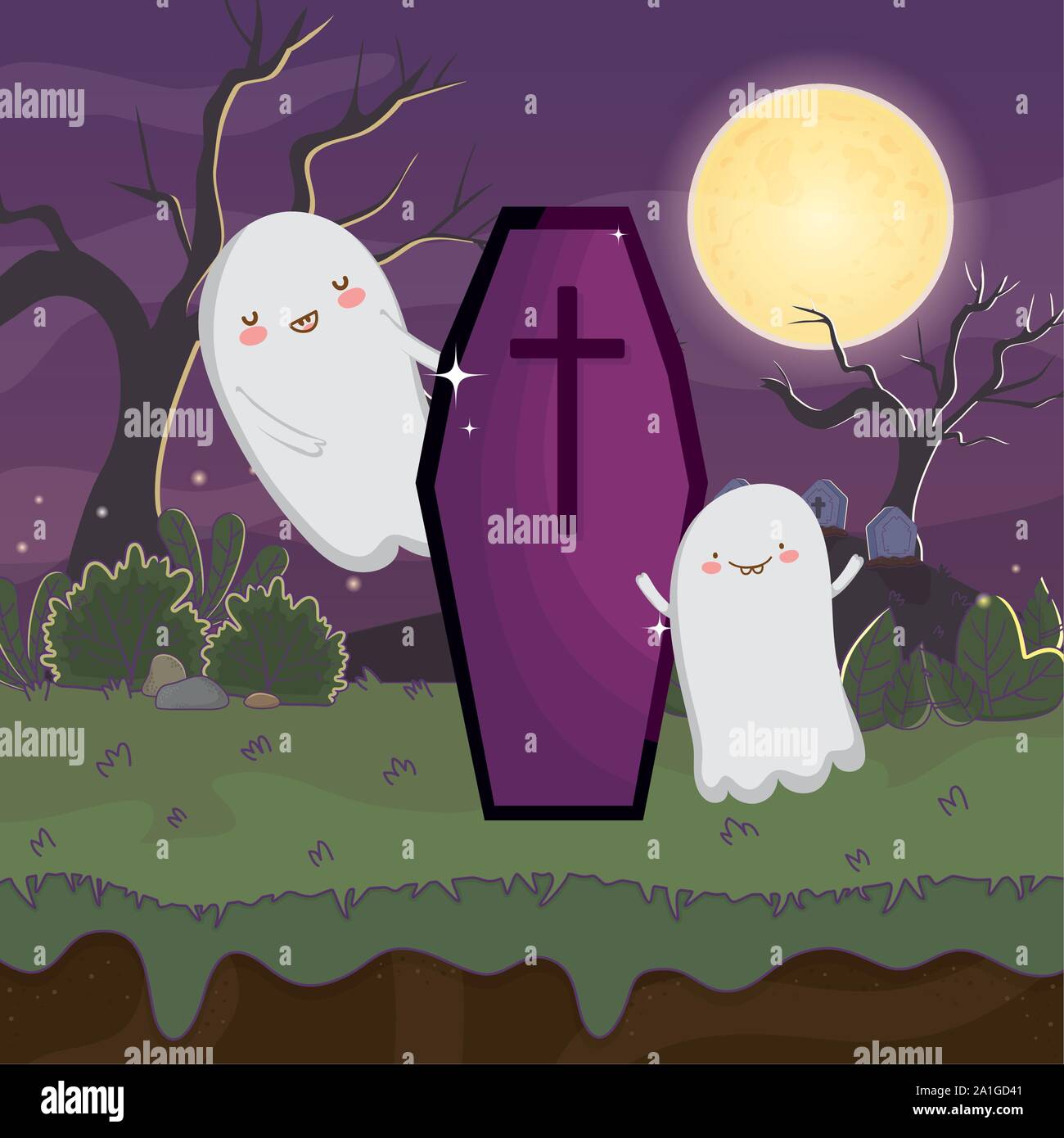 ghosts coffin night trick or treat - happy halloween vector ...