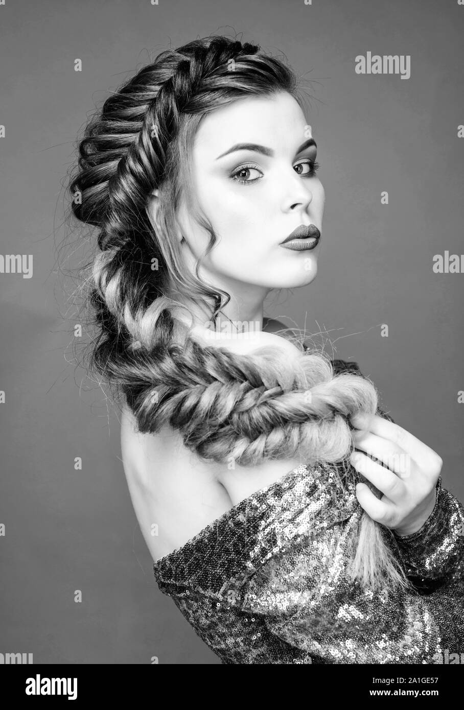 Braided Hairstyle Beautiful Young Woman With Modern