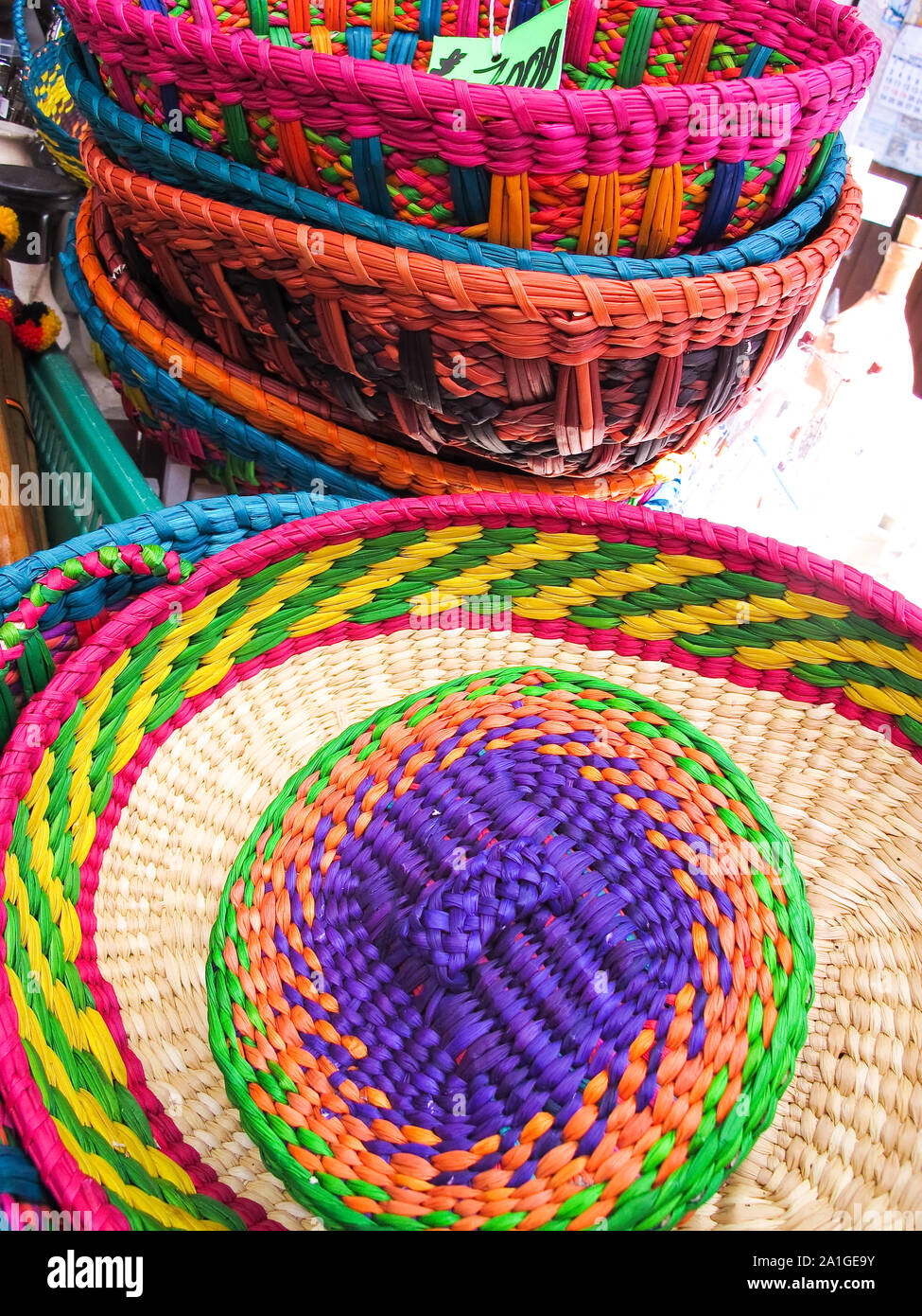 Hats in a traditional Andean market products. Chile, Stock Photo