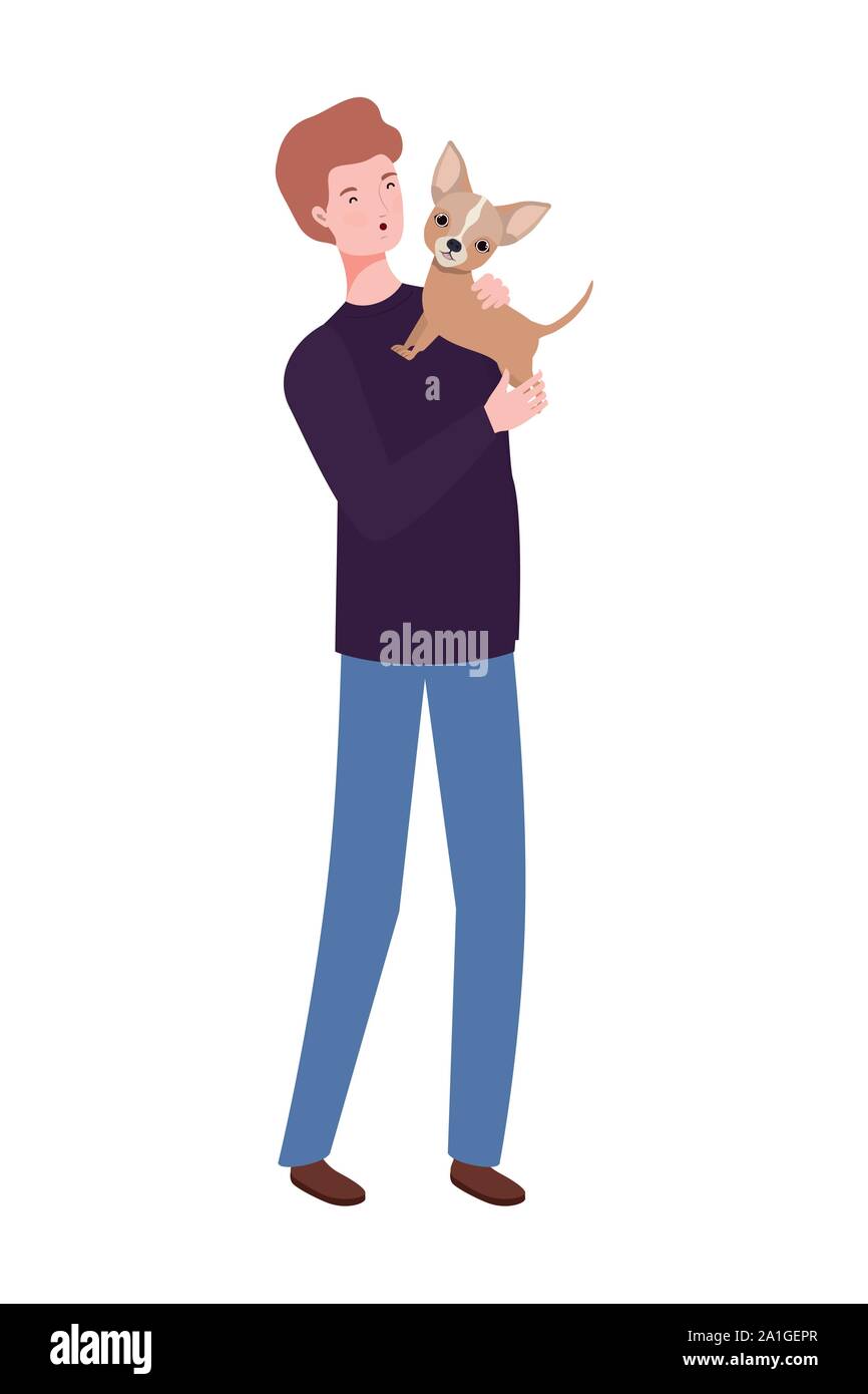 young man lifting cute dog mascot characters Stock Vector Image & Art ...