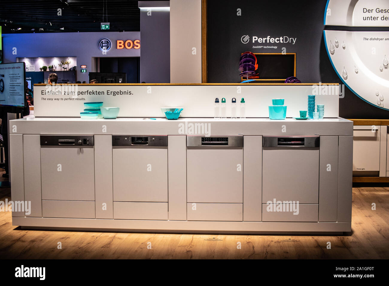Berlin, Germany, Sep 2019, new Bosch dishwashers on display at Robert