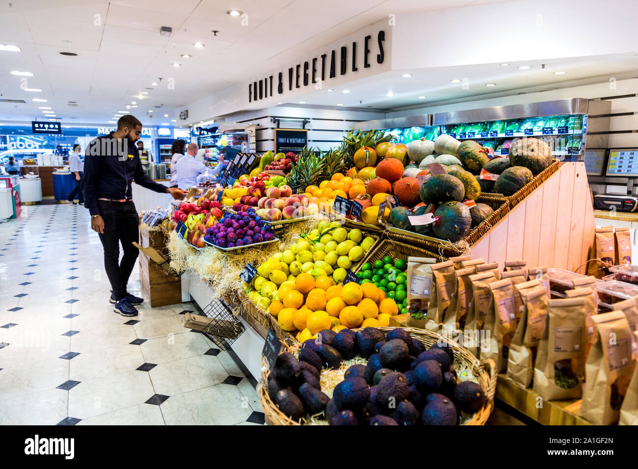 Fruit and vegetable section at Selfridges Foodhall, London, UK Stock Photo