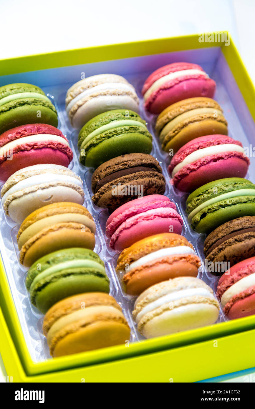 A box of colourful macarons Stock Photo