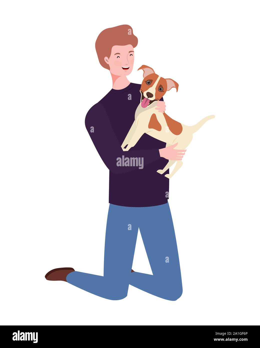 young man lifting cute dog mascot characters Stock Vector Image & Art ...