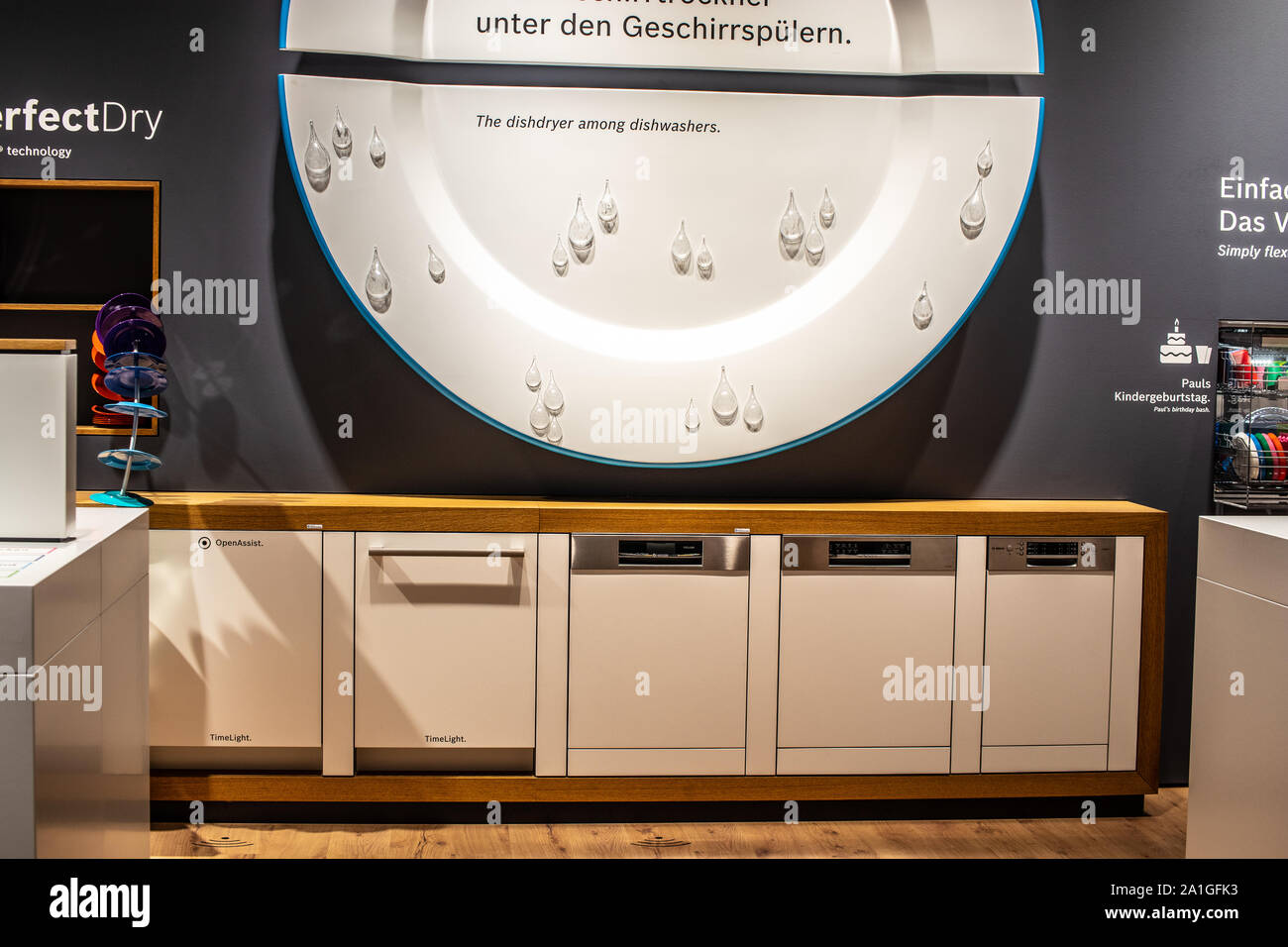 Berlin, Germany, Sep 2019, new Bosch dishwashers on display at Robert
