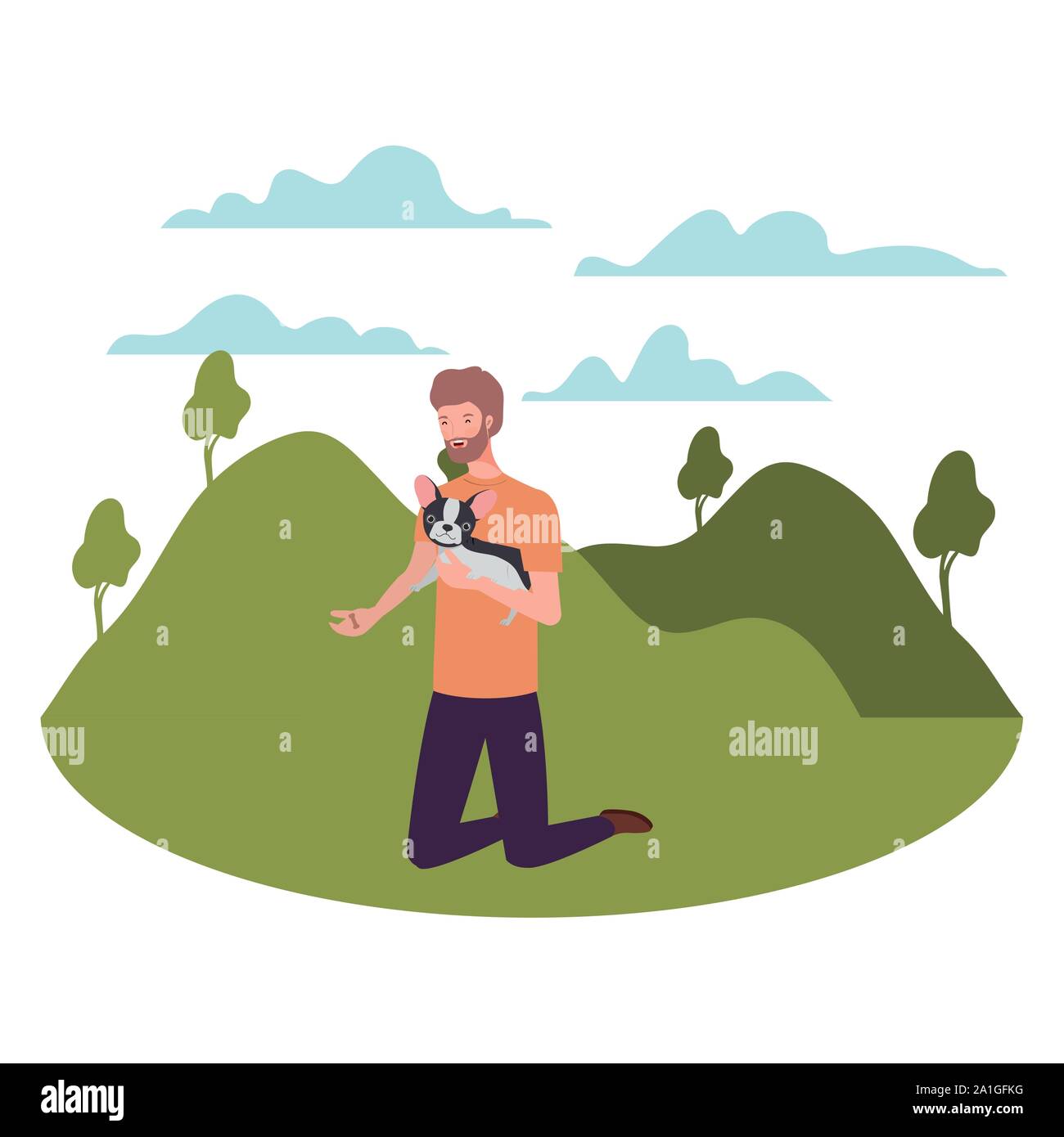 young man lifting cute dog mascot in the camp Stock Vector Image & Art ...