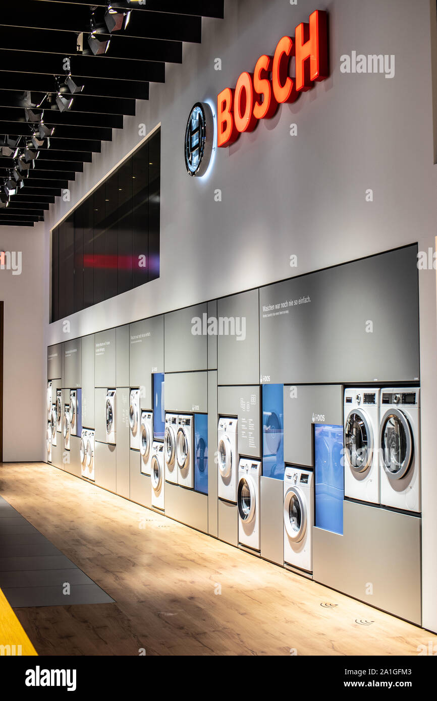 Berlin, Germany, Sep 2019 Bosch washing machines tumble dryers on display, Robert Bosch