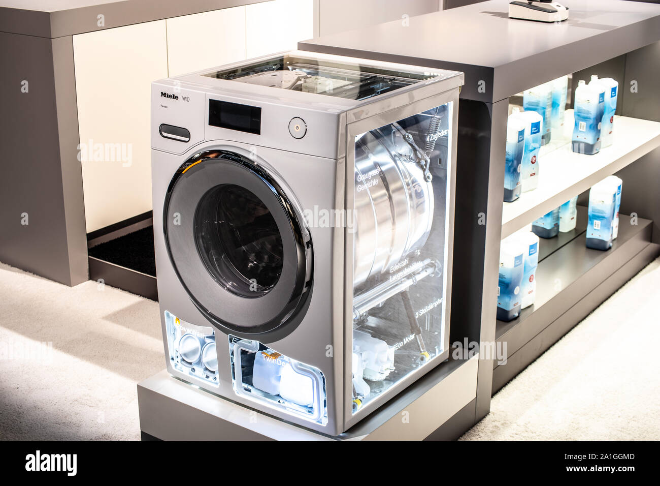 Berlin, Germany, Sep 2019, Miele Washing Machines tumble dryer on display,  Miele exhibition pavilion showroom, Global Innovations Show IFA 2019 Stock  Photo - Alamy
