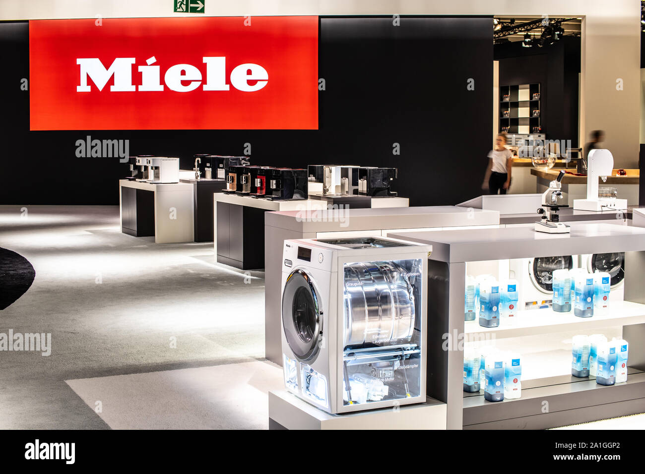 Berlin, Germany, Sep 2019, Miele Washing Machines tumble dryer on display,  Miele exhibition pavilion showroom, Global Innovations Show IFA 2019 Stock  Photo - Alamy