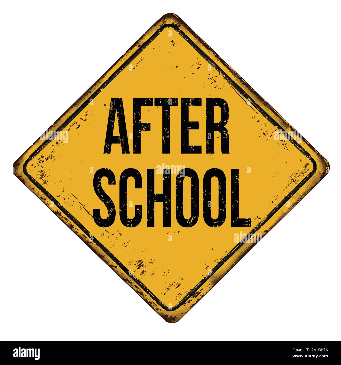 After school vintage rusty metal sign on a white background, vector illustration Stock Vector