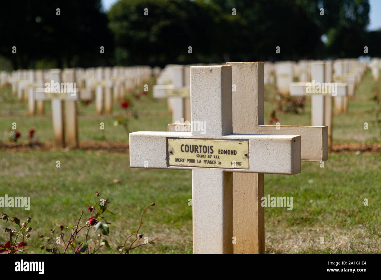 Graves of soldiers fallen in WW I. Necropolis of Notre-Dame-de-Lorette, memorial of the WW I (1914-1918). Stock Photo