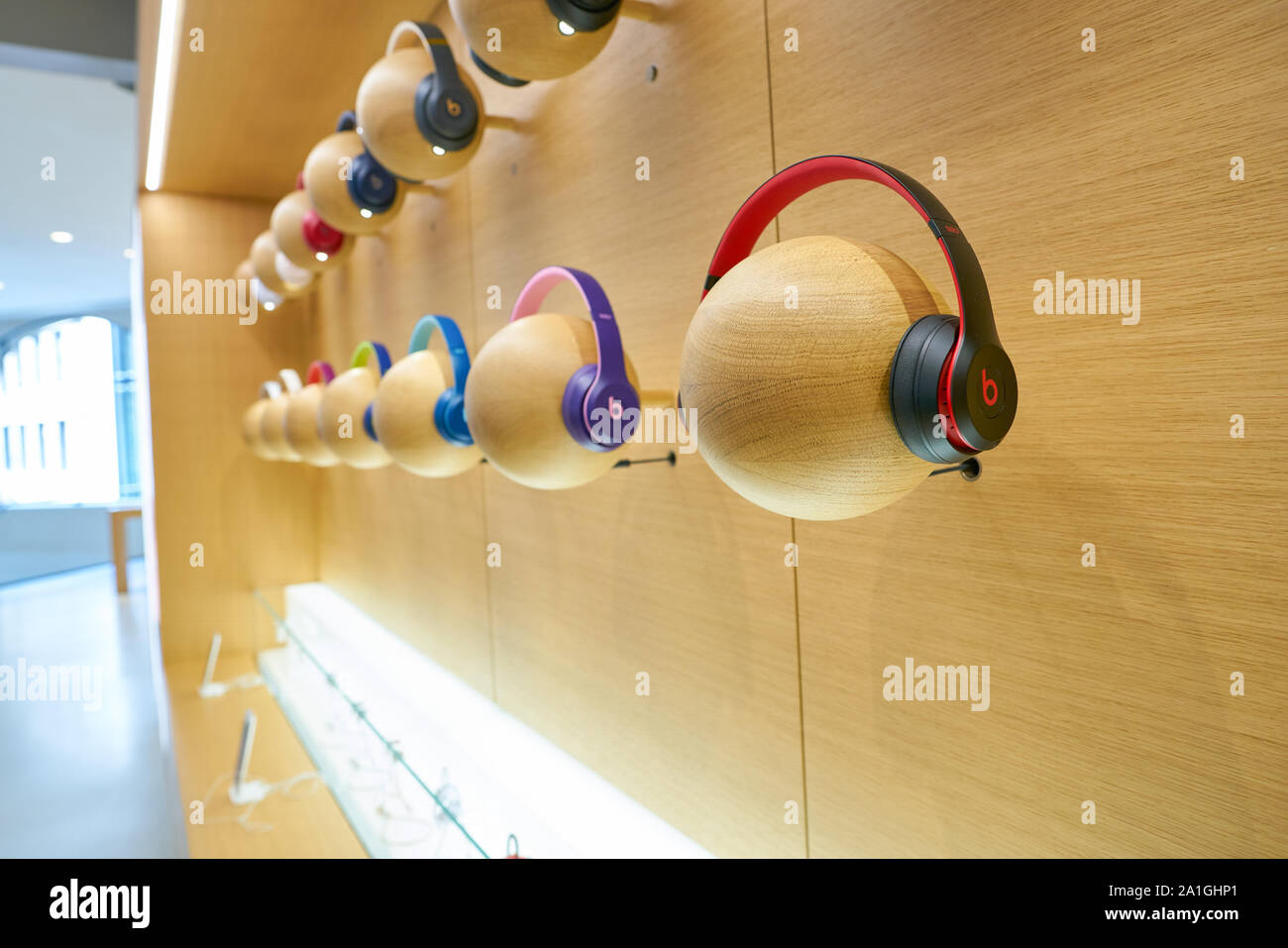 COLOGNE, GERMANY - CIRCA OCTOBER, 2018: Beats headphones on display at Apple store in Cologne. Stock Photo