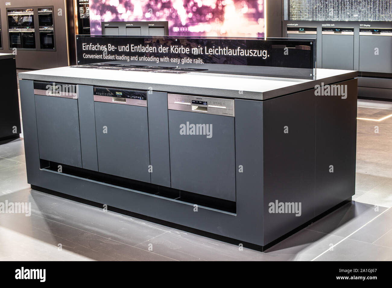 Berlin, Germany, Sep 2019, new Siemens dishwasher on display, Siemens