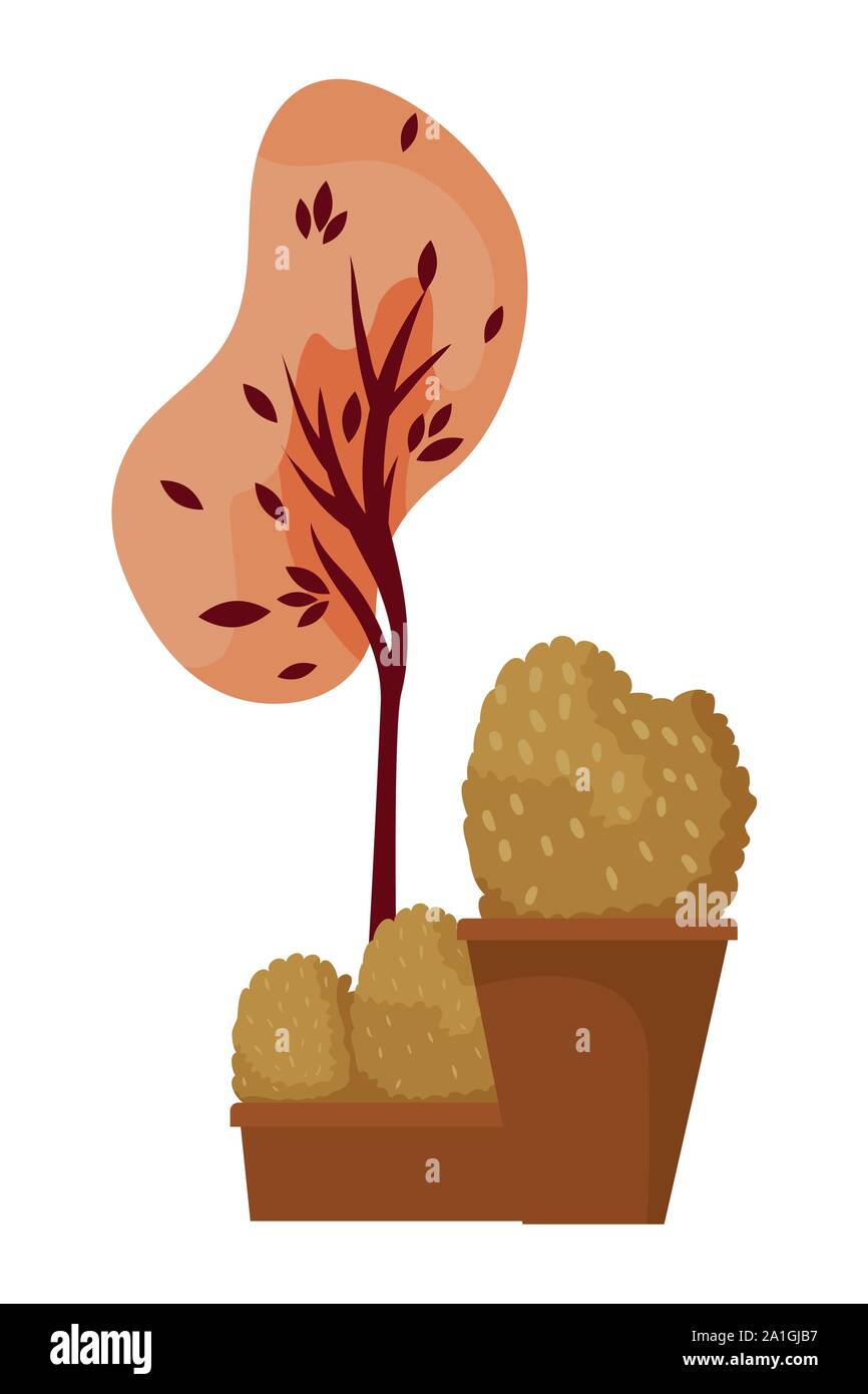 autumn tree plant with bush in ceramic pot Stock Vector Image & Art - Alamy