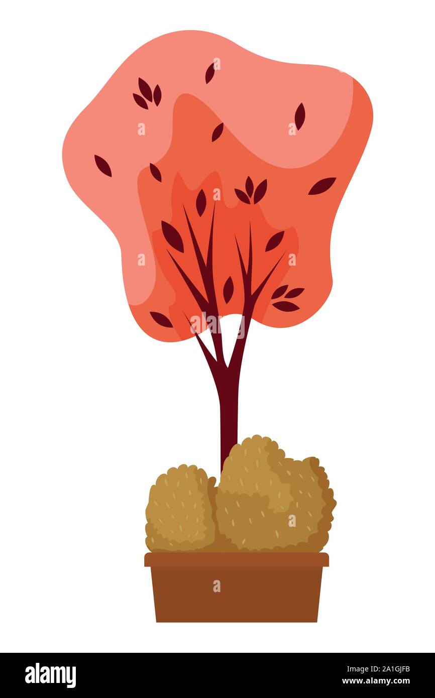 autumn tree plant with bush in ceramic pot Stock Vector Image & Art - Alamy