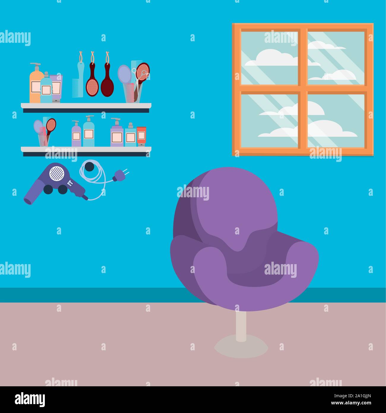 beauty salon workplace with chair scene Stock Vector