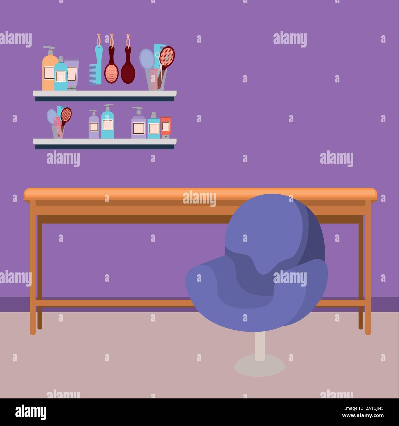 beauty salon workplace with chair scene Stock Vector