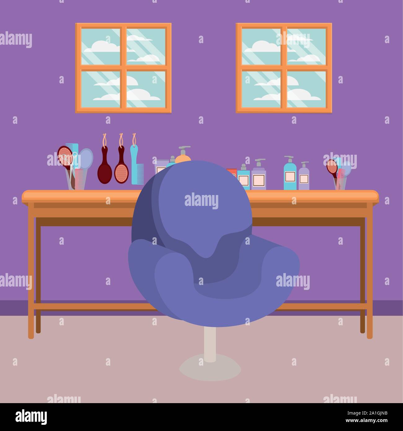 beauty salon workplace with chair scene Stock Vector