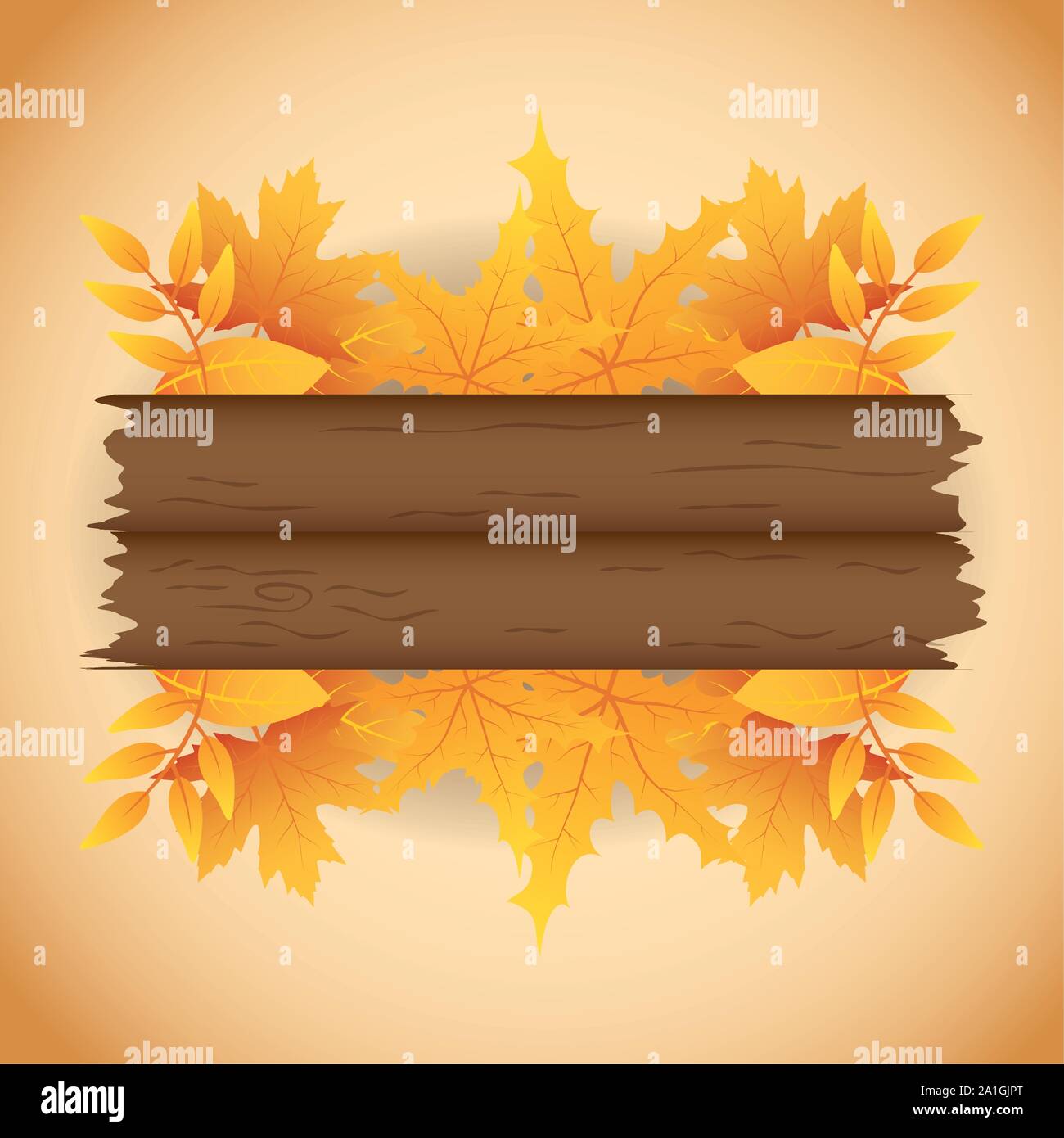 autumn leaf foliage with wooden label seasonal icon Stock Vector Image ...