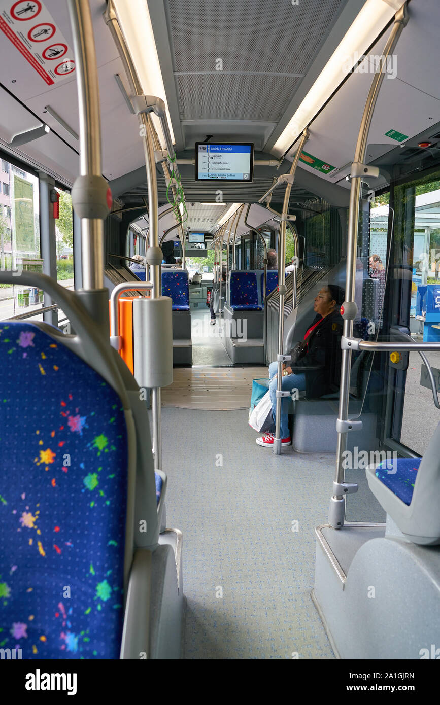 Zurich Switzerland Circa October 18 Interior Of A Bus In Zurich Stock Photo Alamy