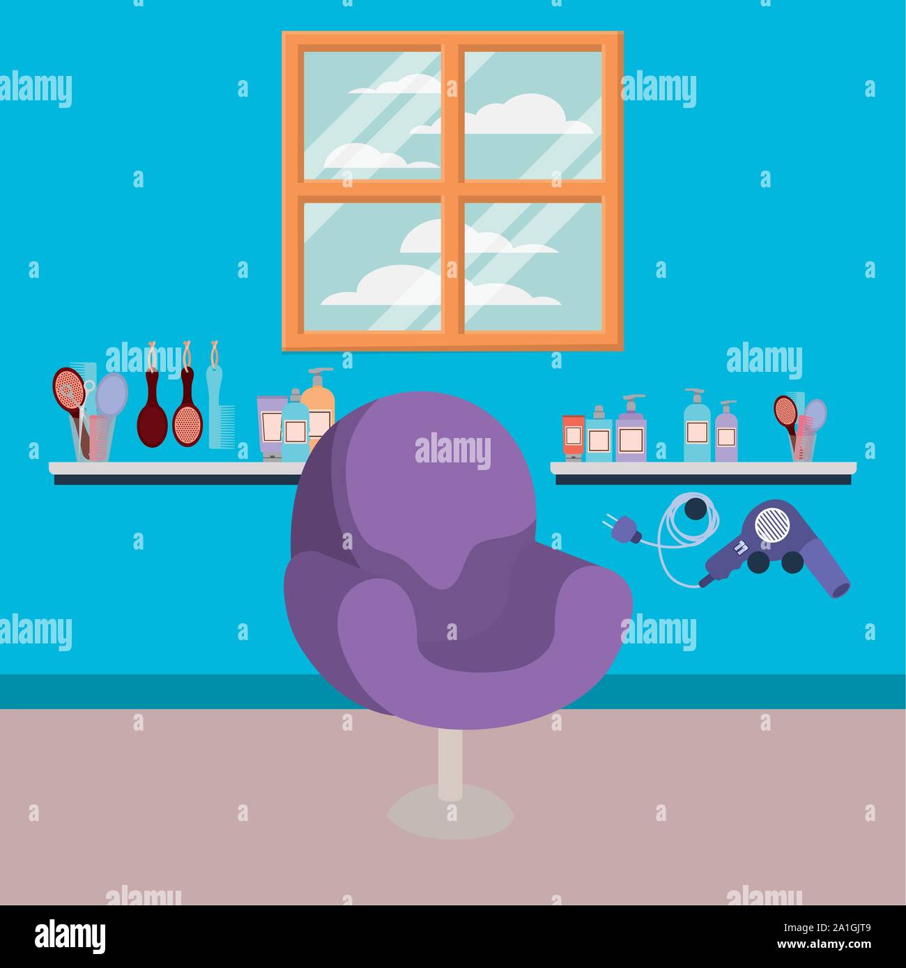 beauty salon workplace with chair scene Stock Vector