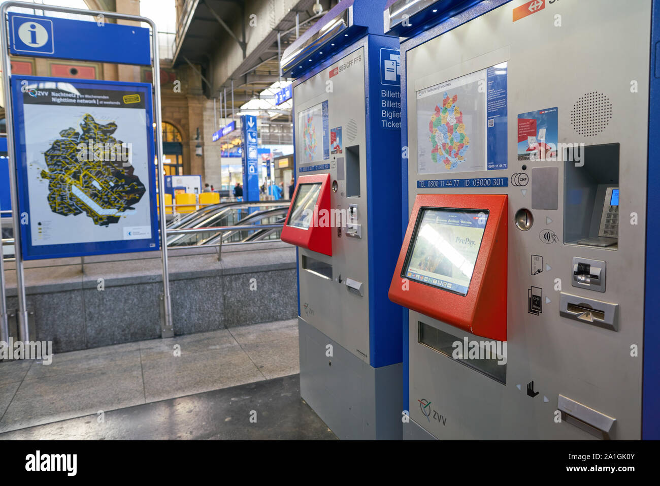 ZURICH, SWITZERLAND - CIRCA OCTOBER, 2018: self-service train ticket  machines at Zurich Hauptbahnhof. Zurich HB is the largest railway station  in Swit Stock Photo - Alamy