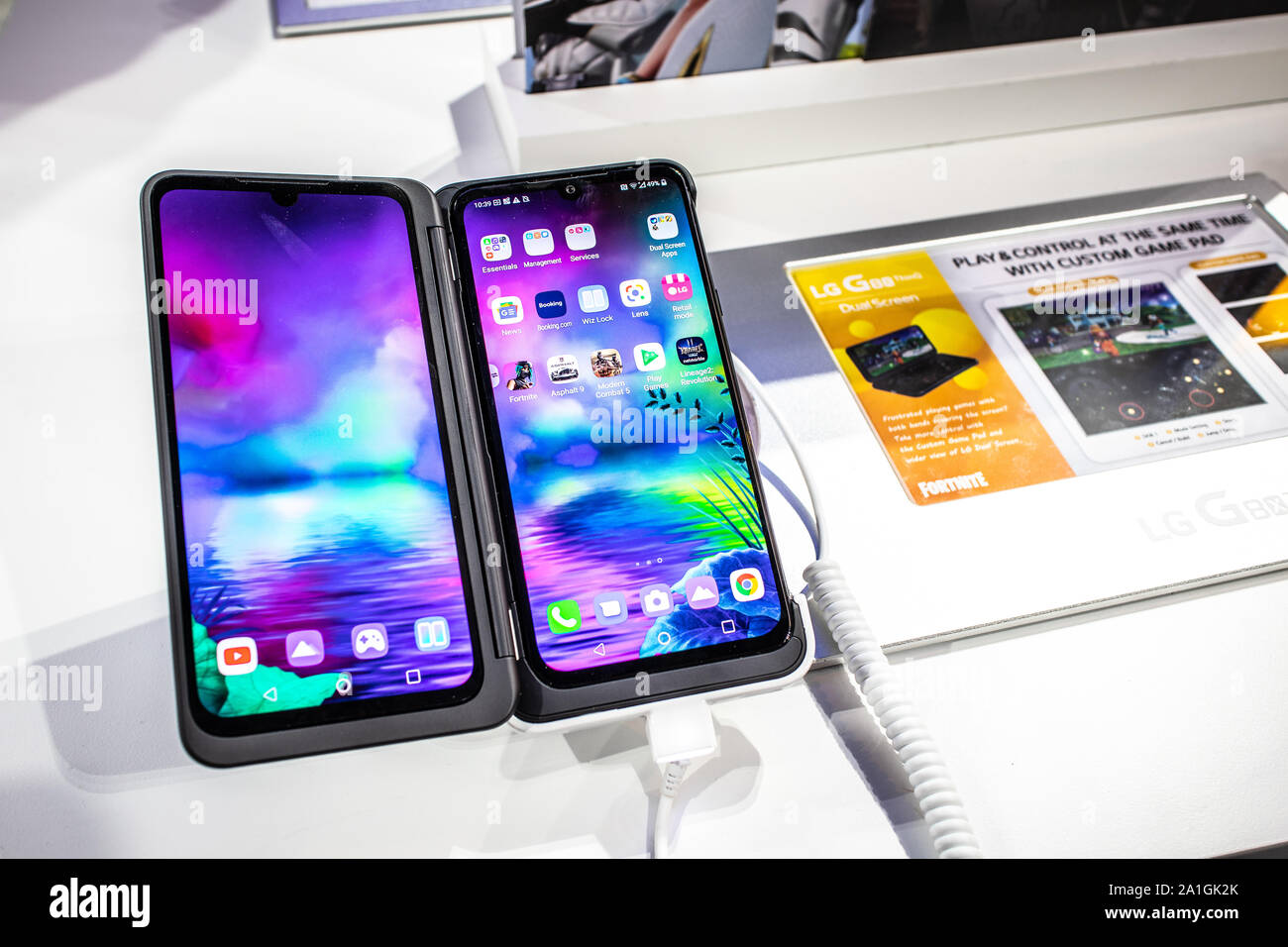 Berlin Germany Sep 2019 Lg G8x Thinq Dual Screen Smartphone On Display Lg Exhibition Pavilion Showroom Global Innovations Show Ifa 2019 Stock Photo Alamy