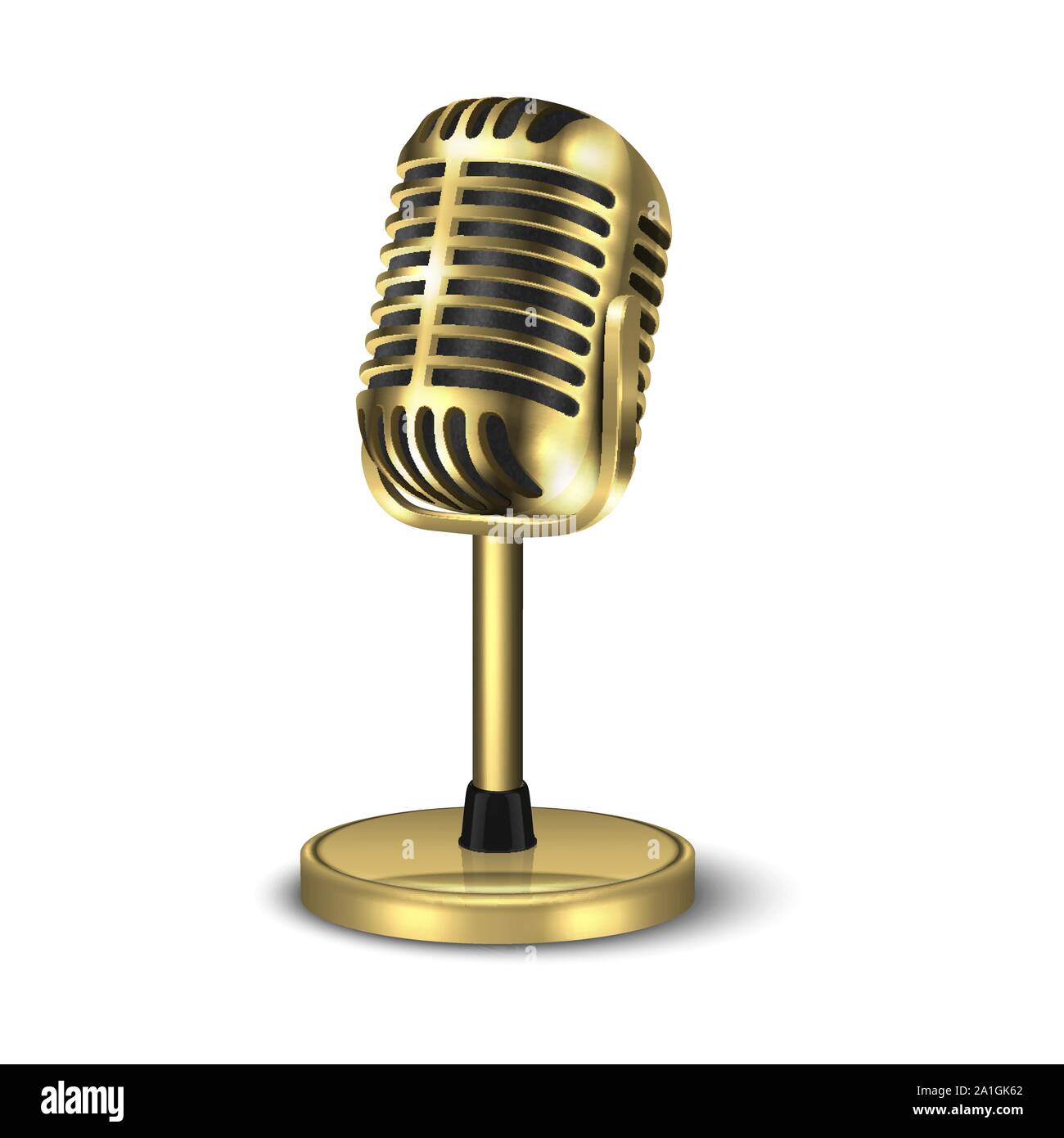 Vector 3d Realistic Gold Retro Concert Vocal Microphone with Stand Icon  Closeup Isolated on White Background. Design Template of Vintage Karaoke  Metal Stock Vector Image & Art - Alamy